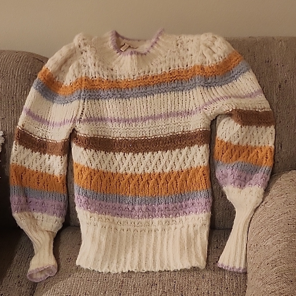Rebecca Taylor Cream and Multicolor Striped Sweater